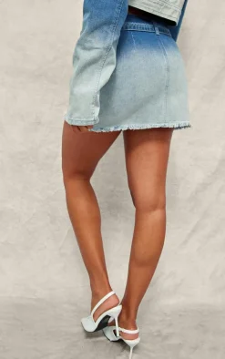 PrettyLittleThing Ombre Denim Belted Mini Skirt Blue