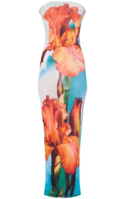 Onion Skin Bandeau Orchid Print Maxi Dress-PrettyLittleThing New