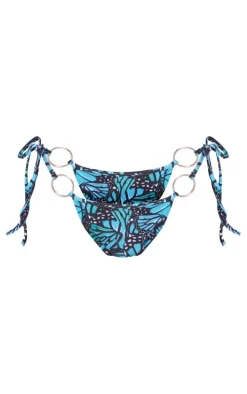 Blue Oversized Butterfly Print Tie Side Bikini Bottoms