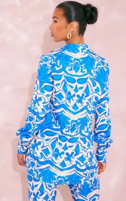 Clearance PrettyLittleThing Oversized Print Shirt Blue