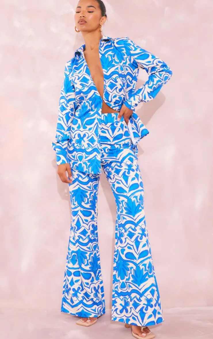 Clearance PrettyLittleThing Oversized Print Shirt Blue
