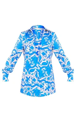 Clearance PrettyLittleThing Oversized Print Shirt Blue