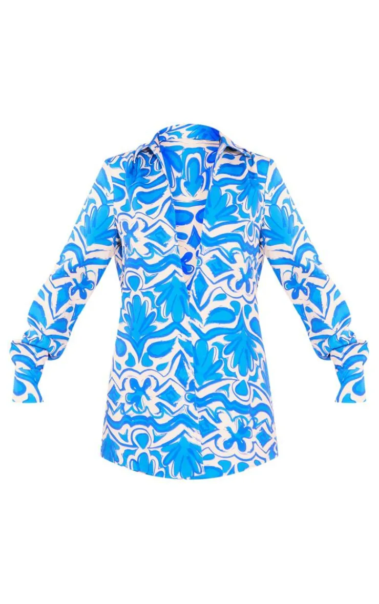 Clearance PrettyLittleThing Oversized Print Shirt Blue