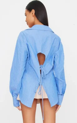 PrettyLittleThing Shirts*Oversized Striped Cut Out Back Shirt