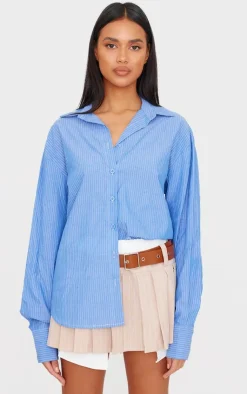 PrettyLittleThing Shirts*Oversized Striped Cut Out Back Shirt