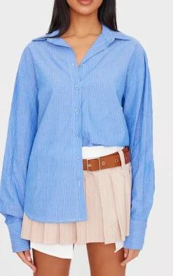 PrettyLittleThing Shirts*Oversized Striped Cut Out Back Shirt