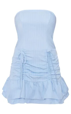 Pinstripe Tailored Woven Ruched Tiered Shift Dress-PrettyLittleThing Best