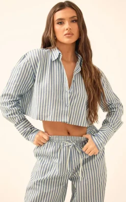 PrettyLittleThing Shirts*Pinstripe Woven Cropped Shirt