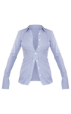 PrettyLittleThing Shirts*Pinstripe Woven Fitted Shirt