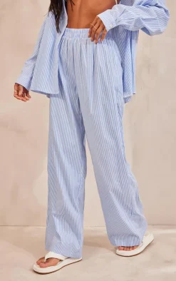 Discount PrettyLittleThing Pinstripe Woven Oversized Wide Leg Pants Blue