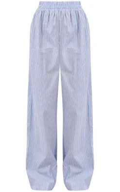 Discount PrettyLittleThing Pinstripe Woven Oversized Wide Leg Pants Blue