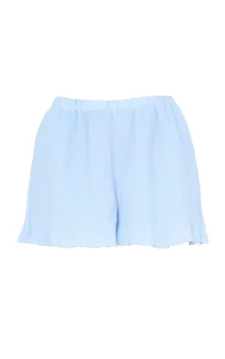 Sale PrettyLittleThing Plisse High Waisted Shorts Blue