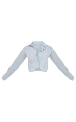 New PrettyLittleThing Poplin Pinstripe Pocket Detail Cropped Shirt Blue