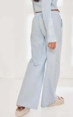 Discount PrettyLittleThing Poplin Pinstripe Tailored Wide Leg Pants Blue