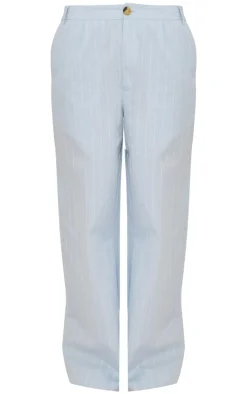Discount PrettyLittleThing Poplin Pinstripe Tailored Wide Leg Pants Blue