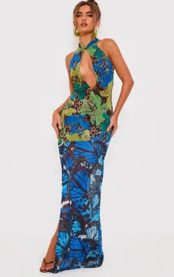 Print Mesh Extreme Cut Out Maxi Dress-PrettyLittleThing Sale