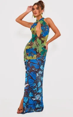 Print Mesh Extreme Cut Out Maxi Dress-PrettyLittleThing Sale