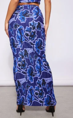 Clearance PrettyLittleThing Print Plisse Maxi Skirt Blue