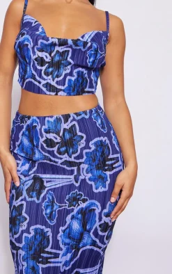 Clearance PrettyLittleThing Print Plisse Maxi Skirt Blue