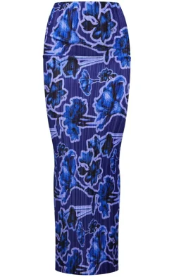 Clearance PrettyLittleThing Print Plisse Maxi Skirt Blue
