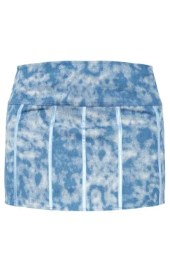 Clearance PrettyLittleThing Print Washed Twill Micro Mini Skirt Blue