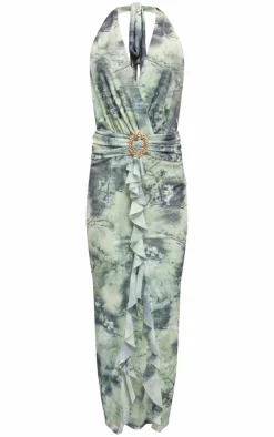 Printed Mesh Halter Neck Midaxi Dress-PrettyLittleThing Sale