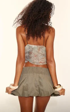 PrettyLittleThing Camisole*Printed Mesh Strappy Lettuce Hem Cami Top