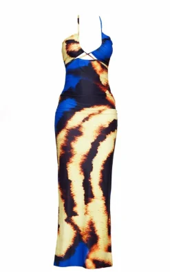 Printed Soft Touch Halter Neck Cut Out Maxi Dress-PrettyLittleThing Outlet