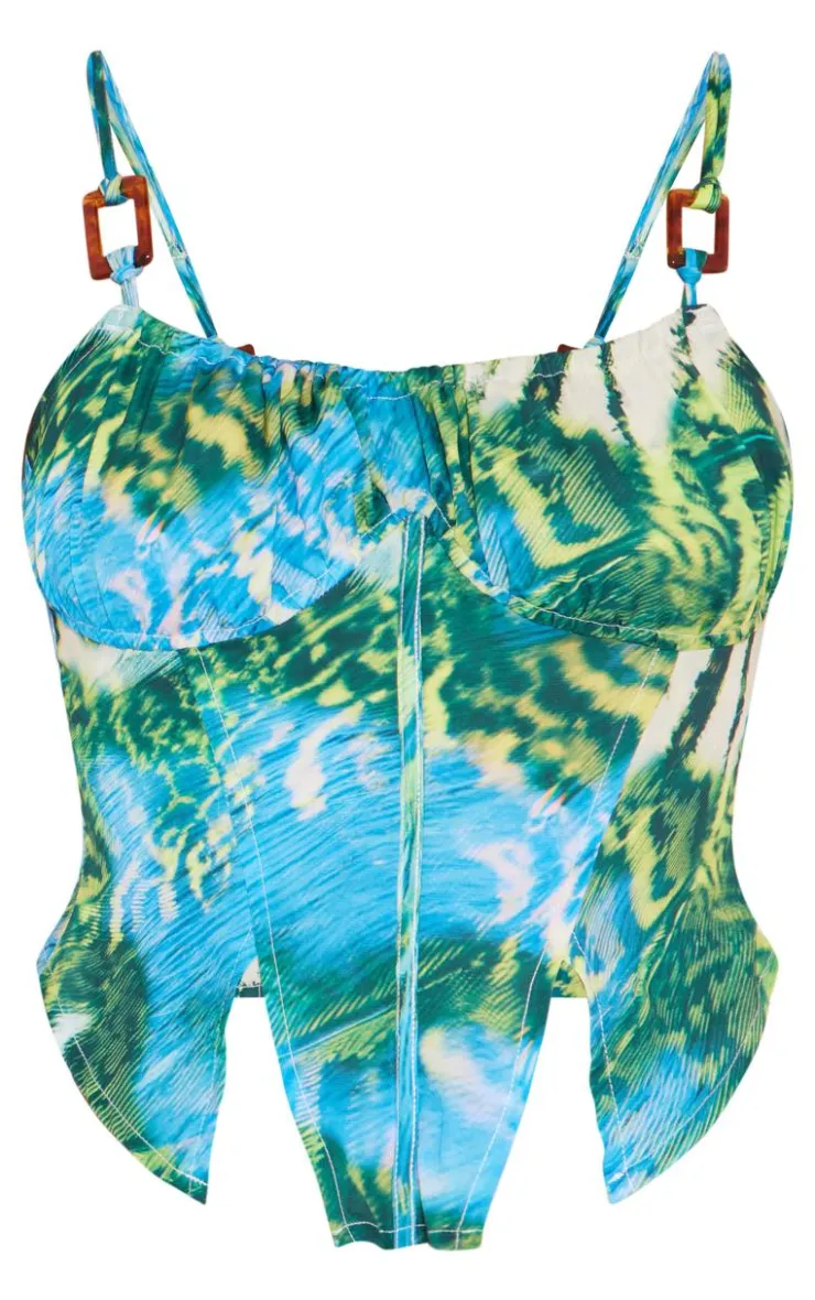 PrettyLittleThing Corsets*Printed Textured Satin Tortoise Shell Detail Corset