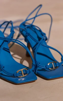 PrettyLittleThing Mid Heels*PU Square Toe Metal Trim Cross Over Lace Up Heeled Sandals