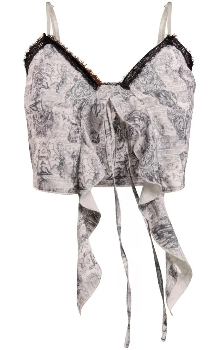 PrettyLittleThing Camisole*Renaissance Woven Frill Split Lace Trim Front Cami Top