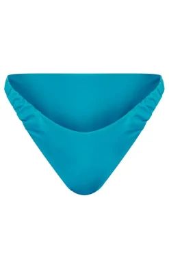 Blue Ruched V Front Bikini Bottoms