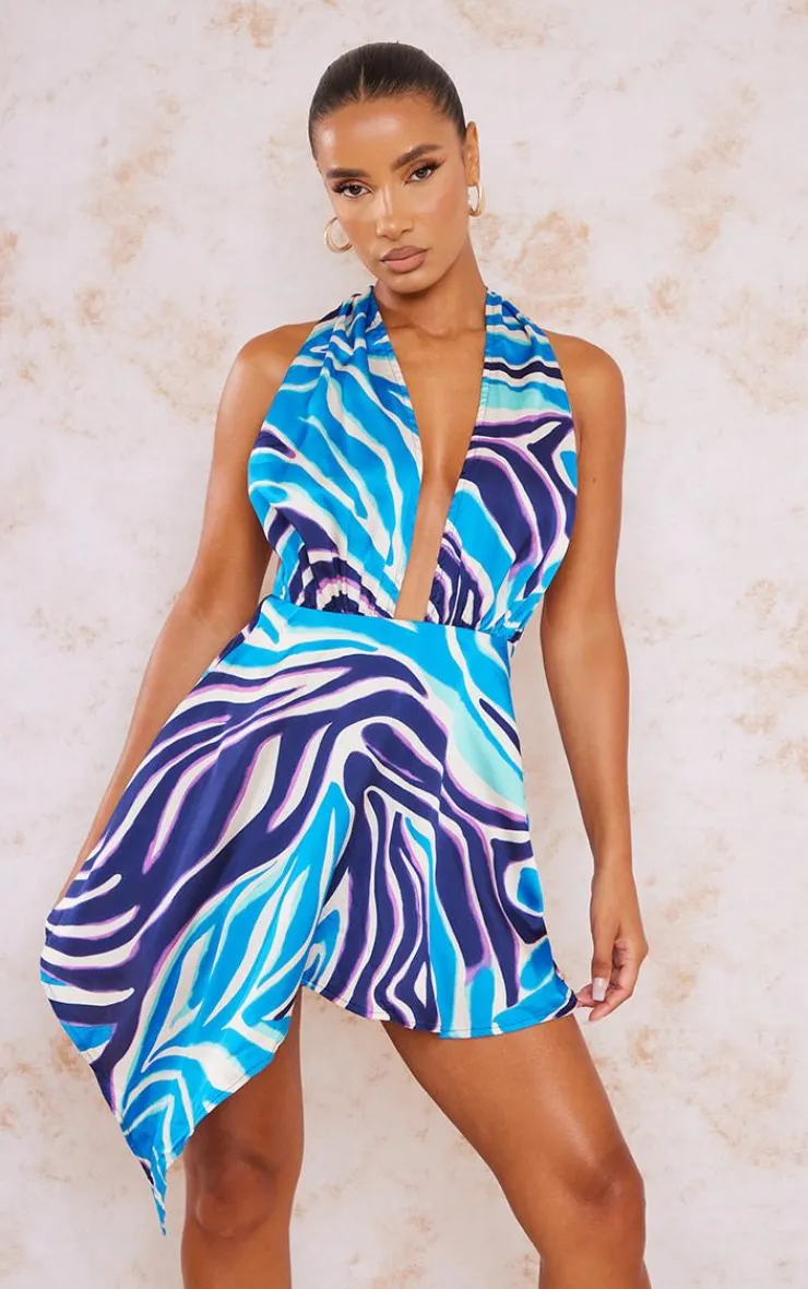 Satin Zebra Print Skater Dress-PrettyLittleThing