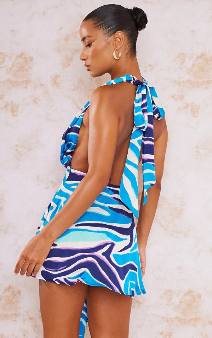 Satin Zebra Print Skater Dress-PrettyLittleThing
