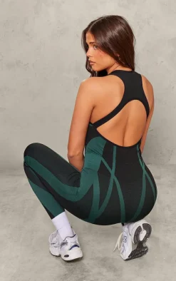 PrettyLittleThing Seamless Gym Wear*Seamless Contrast Jacquard Strappy Back Unitard
