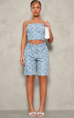 Clearance PrettyLittleThing Sequin Candyfloss Baggy Denim Shorts Blue