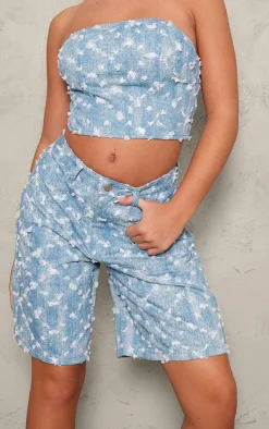 Clearance PrettyLittleThing Sequin Candyfloss Baggy Denim Shorts Blue