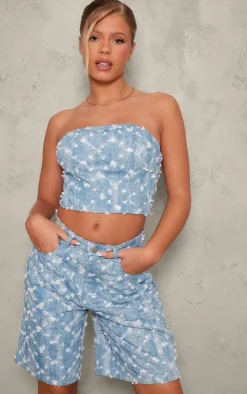 PrettyLittleThing Corsets*Sequin Candyfloss Denim Corset Top