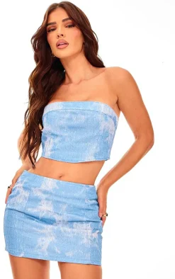 PrettyLittleThing Corsets*Sequin Denim Textured Corset Top