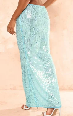 Sale PrettyLittleThing Sequin Low Rise Maxi Skirt Blue
