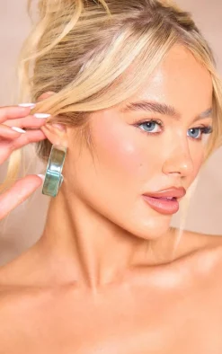 PrettyLittleThing Hoop Earrings*Silver Trim Clear Hoop Earrings