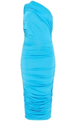 Slinky Ruched One Shoulder Longline Midi Dress-PrettyLittleThing Online