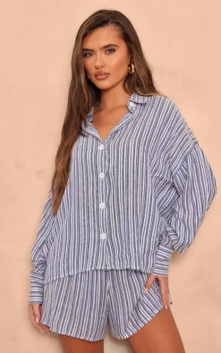 PrettyLittleThing Shirts*Stripe Cotton Oversized Button Shirt