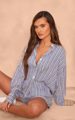 PrettyLittleThing Shirts*Stripe Cotton Oversized Button Shirt