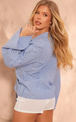 PrettyLittleThing Shirts*Stripe Cotton Ruched Bow Shirt