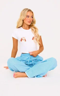 PrettyLittleThing Christmas Gifts*Stripe Croissant Bow Long Pant Lace Detail Set