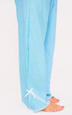 PrettyLittleThing Christmas Gifts*Stripe Croissant Bow Long Pant Lace Detail Set