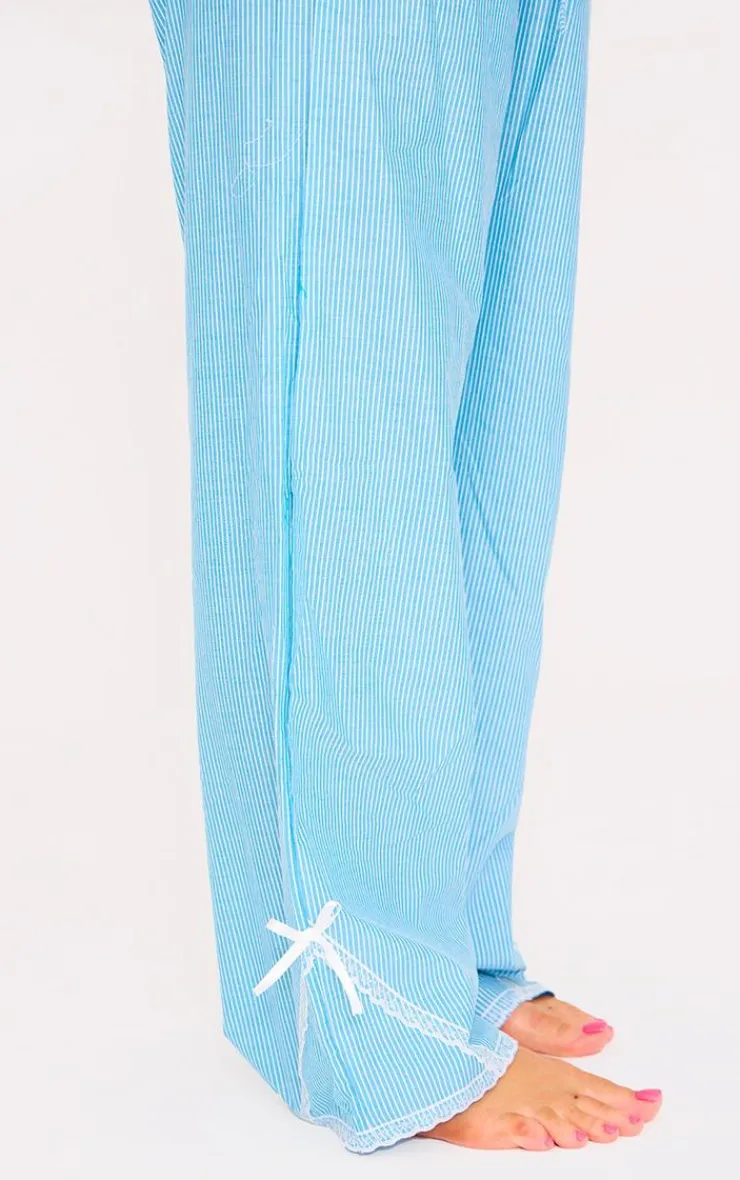 PrettyLittleThing Christmas Gifts*Stripe Croissant Bow Long Pant Lace Detail Set