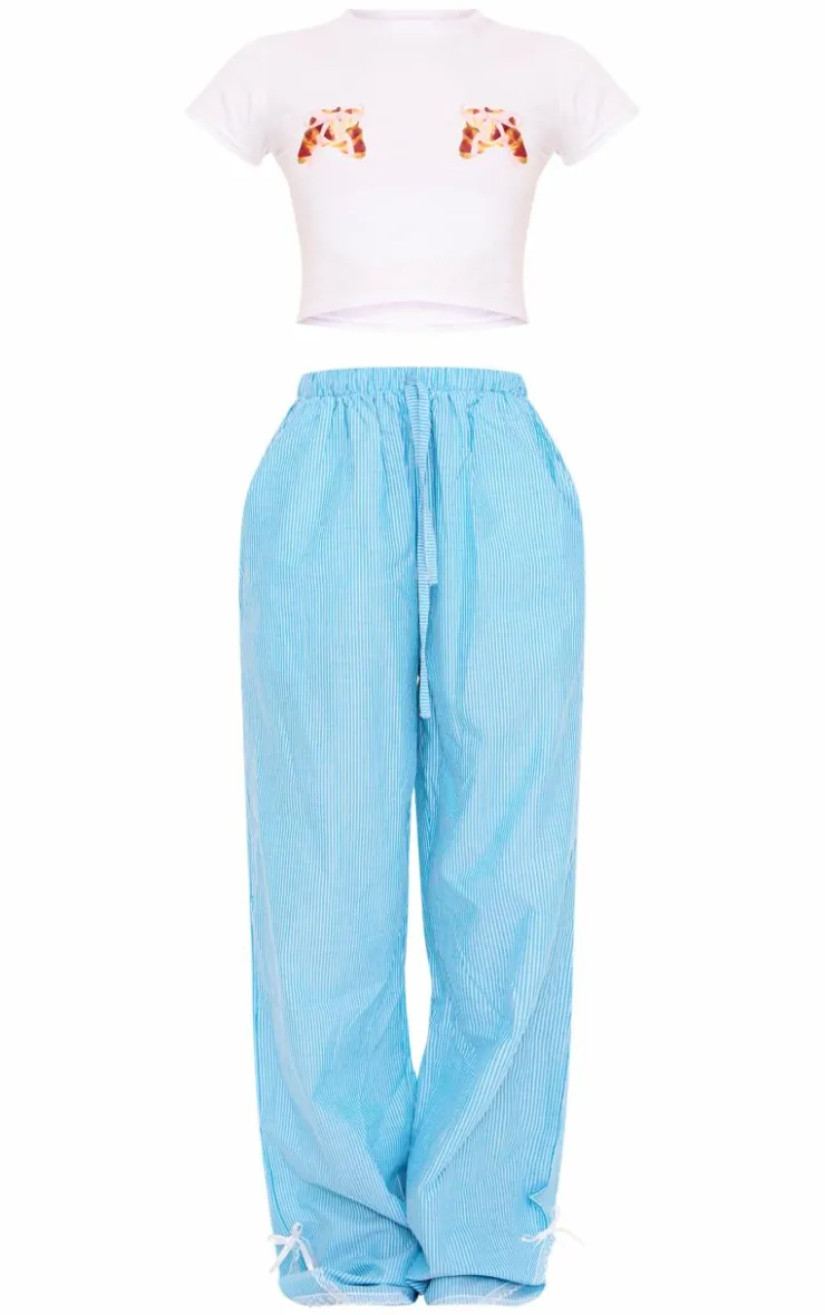 PrettyLittleThing Christmas Gifts*Stripe Croissant Bow Long Pant Lace Detail Set