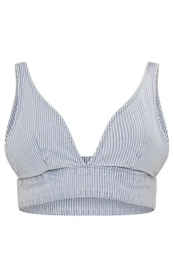 Sale PrettyLittleThing Stripe Denim Triangle Bralet Blue